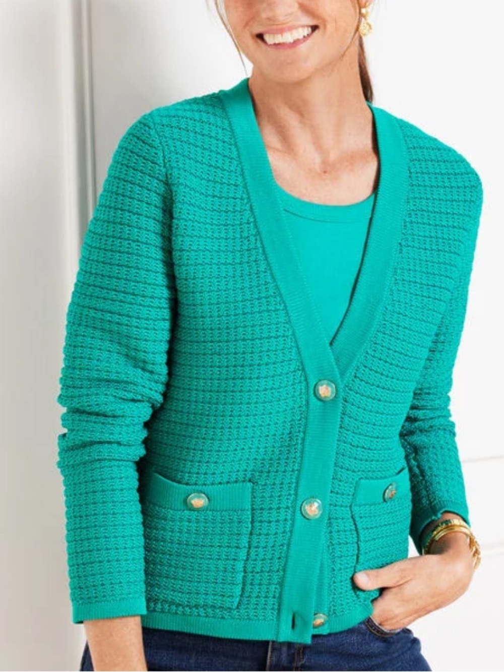 Talbots Kate Open-Knit Button Cardigan green size XL petites